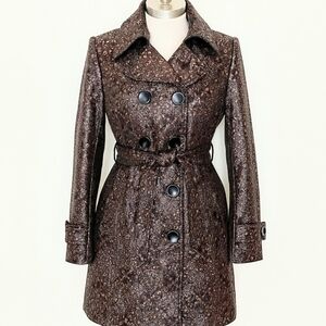 VINTAGE 90's Leopard Print Trench Coat Brown Copper Black